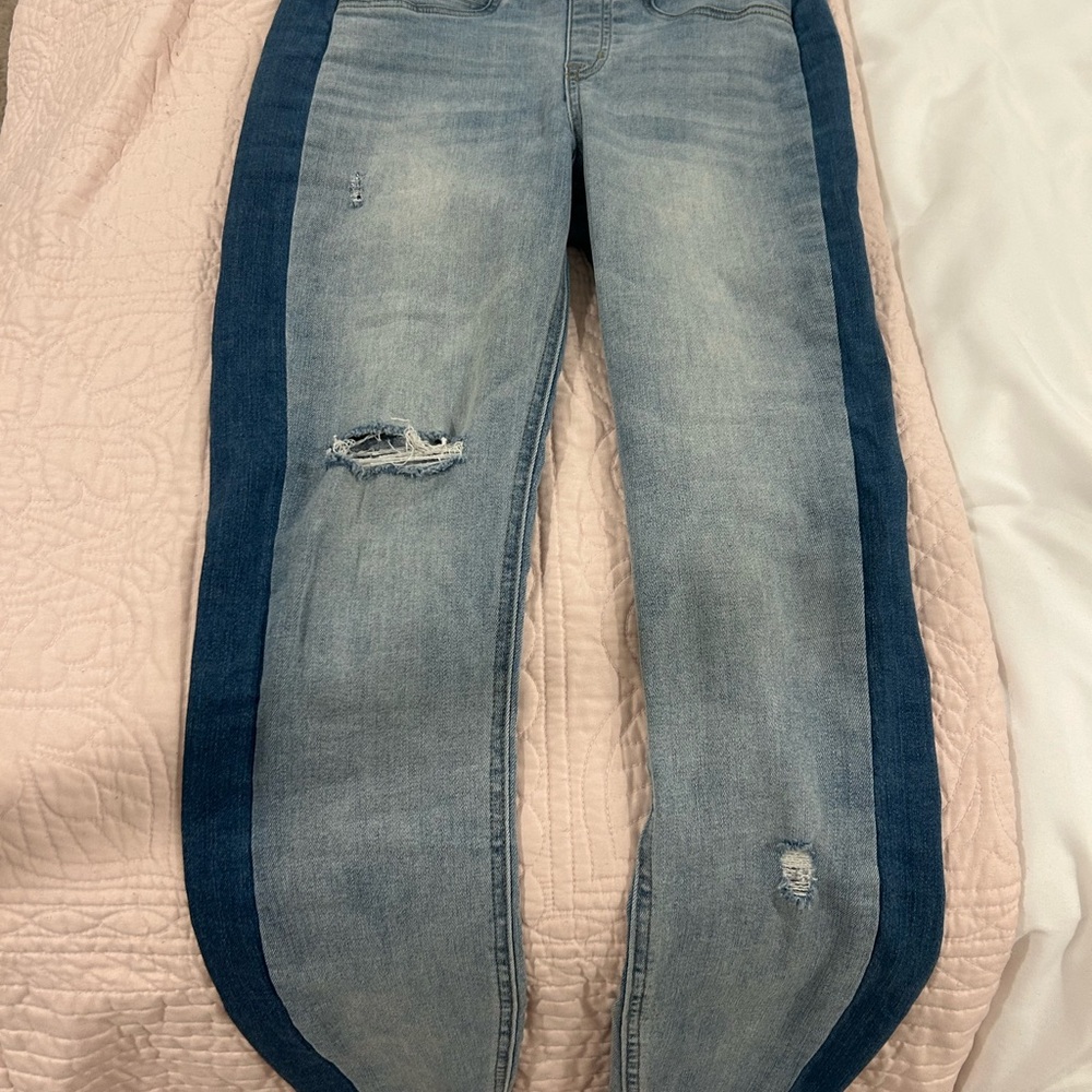 SPANX Women's Jeans - Light Blue with Dark Blue Accents